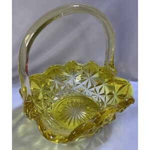 Indiana Glass Monticello Basket Square Handled Yellow Mist Vintage From 1970's